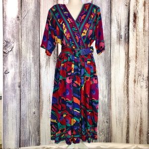 VTG 90’s Colorful Abstract Floral Boho Dress